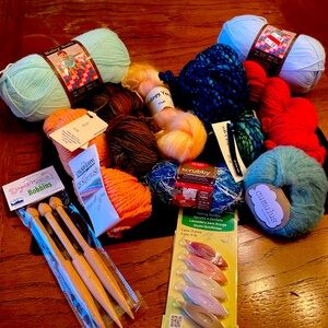 NEW colorful assortment of very soft textured yarn and knitting accessories